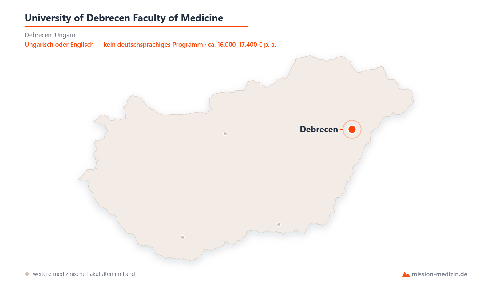 Karte: Lage von University of Debrecen Faculty of Medicine in Ungarn