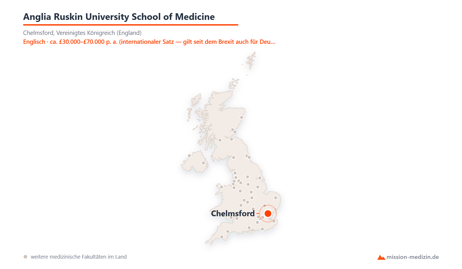 Karte: Lage von Anglia Ruskin University School of Medicine in Vereinigtes Königreich (England)