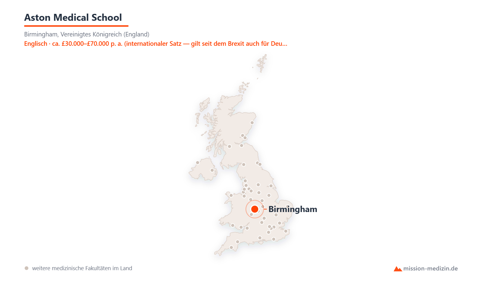 Karte: Lage von Aston Medical School in Vereinigtes Königreich (England)