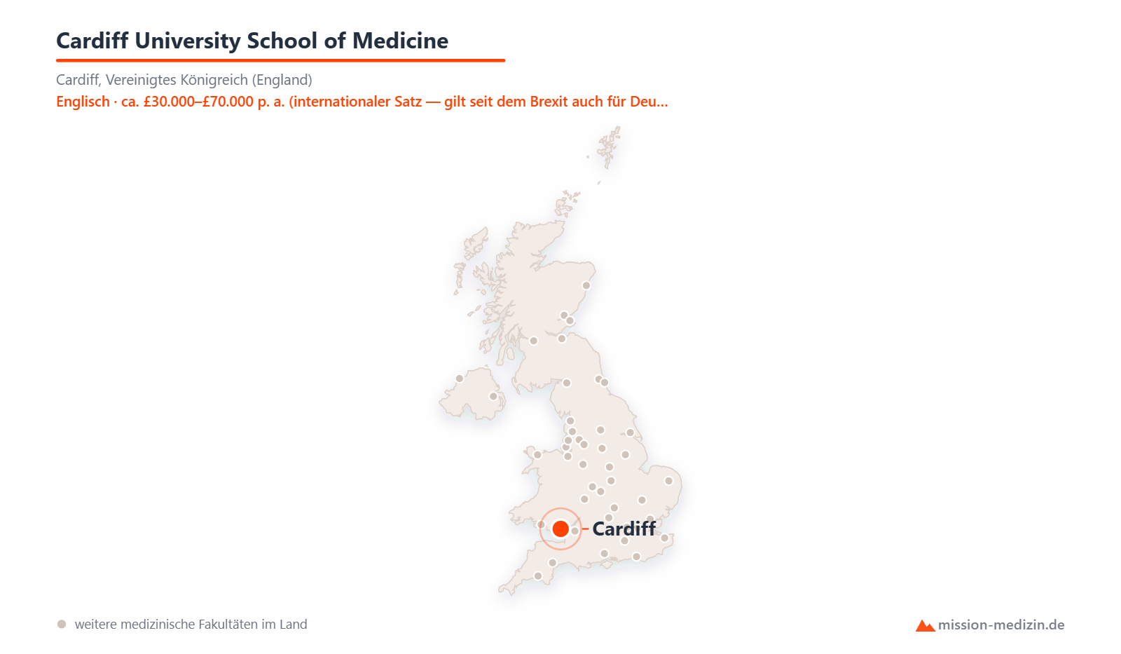 Karte: Lage von Cardiff University School of Medicine in Vereinigtes Königreich (England)