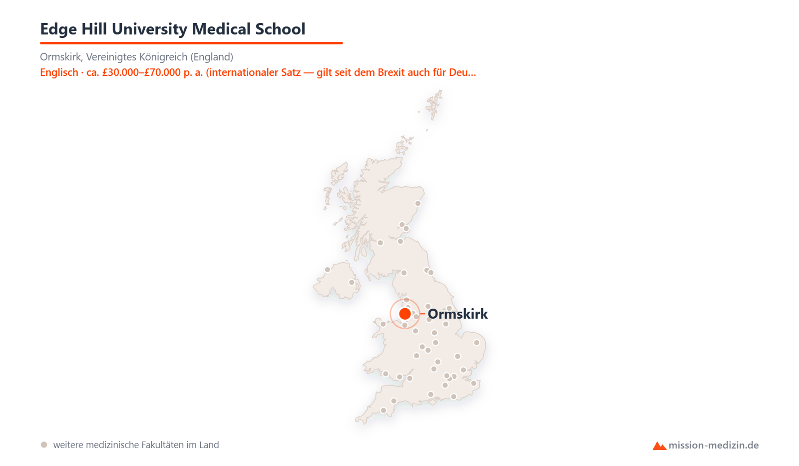 Karte: Lage von Edge Hill University Medical School in Vereinigtes Königreich (England)