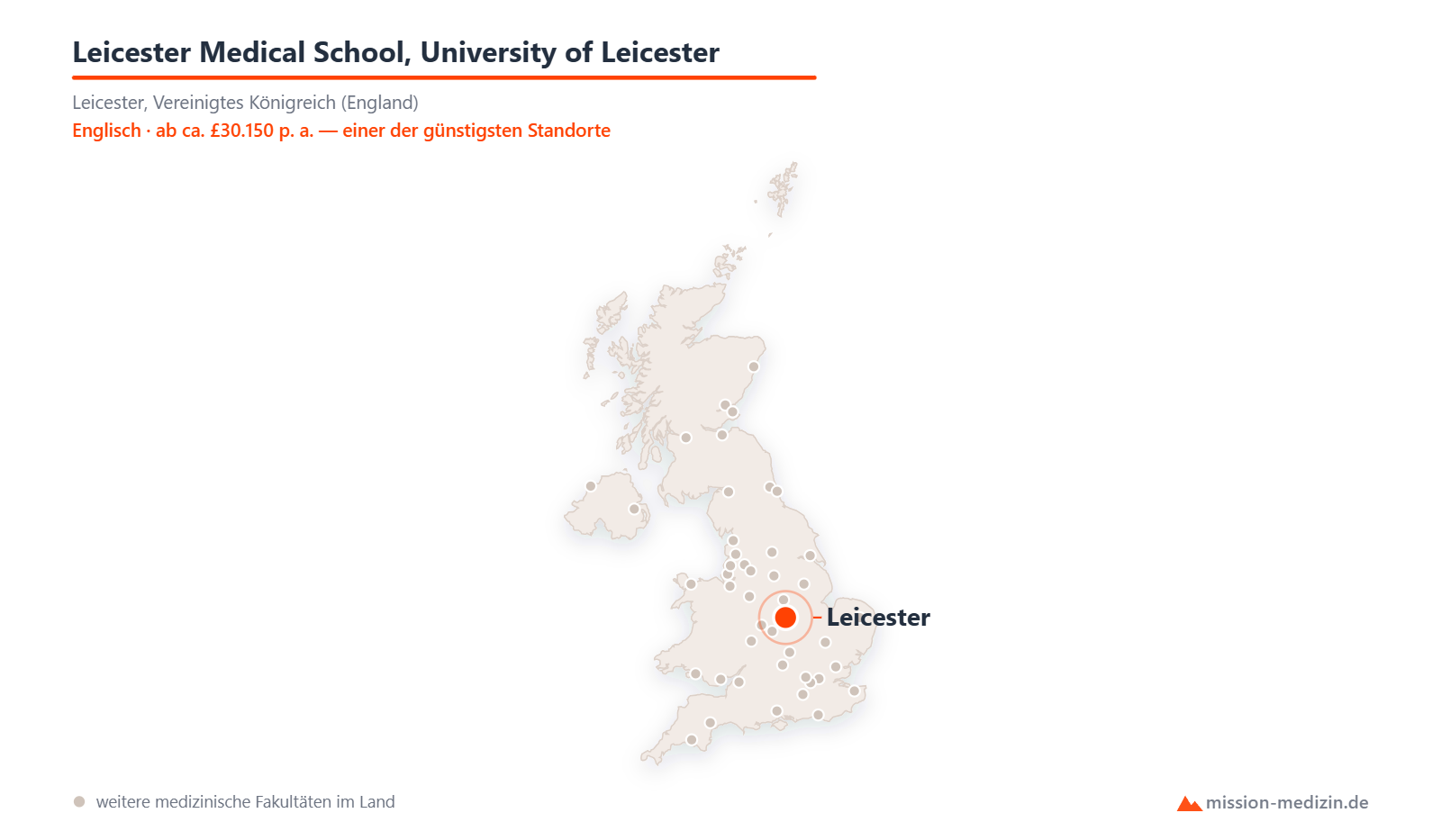 Karte: Lage von Leicester Medical School, University of Leicester in Vereinigtes Königreich (England)