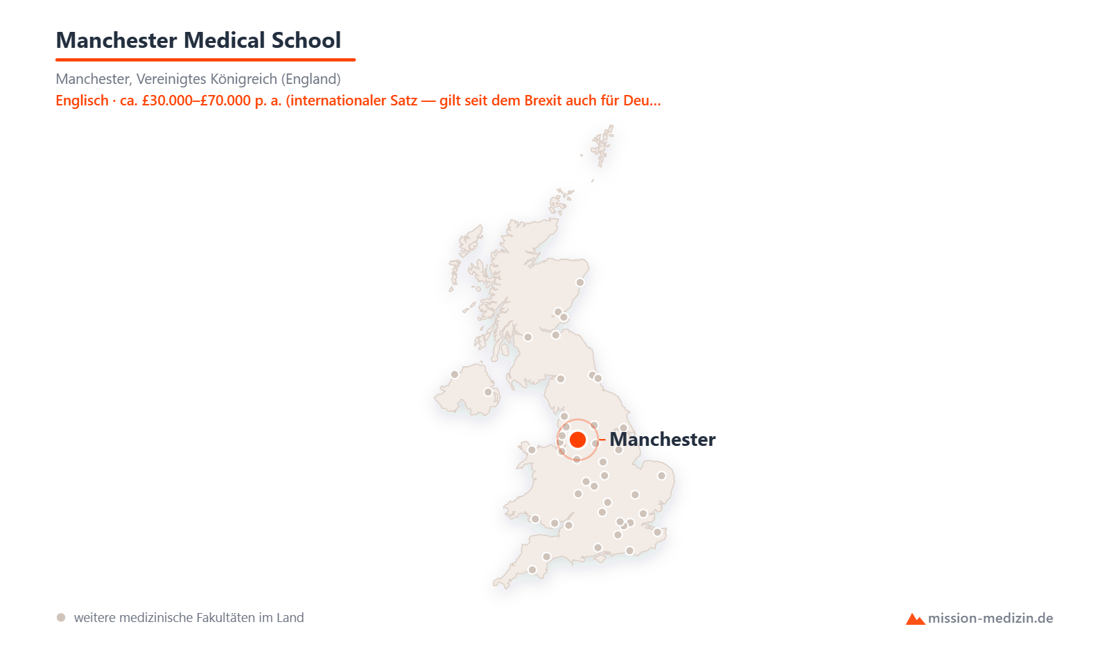 Karte: Lage von Manchester Medical School in Vereinigtes Königreich (England)