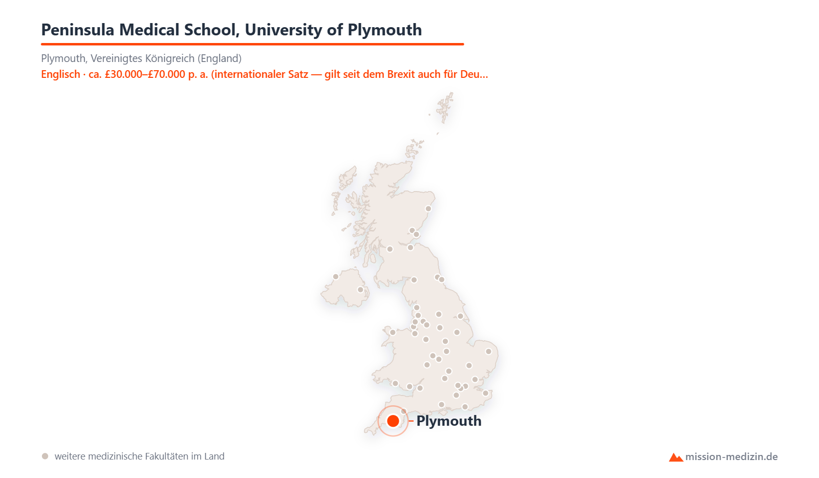 Karte: Lage von Peninsula Medical School, University of Plymouth in Vereinigtes Königreich (England)