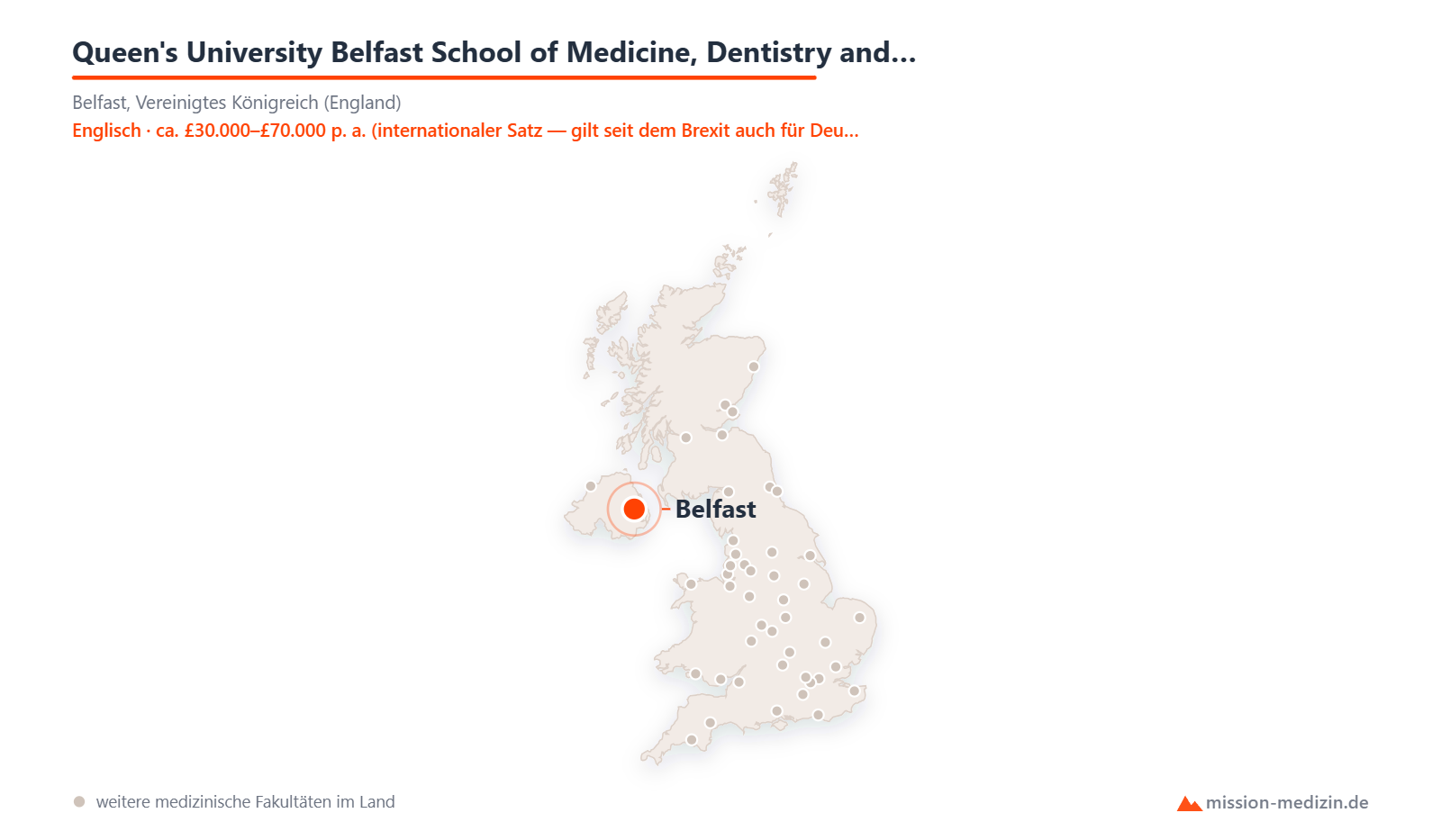 Karte: Lage von Queen's University Belfast School of Medicine, Dentistry and Biomedical Sciences in Vereinigtes Königreich (England)