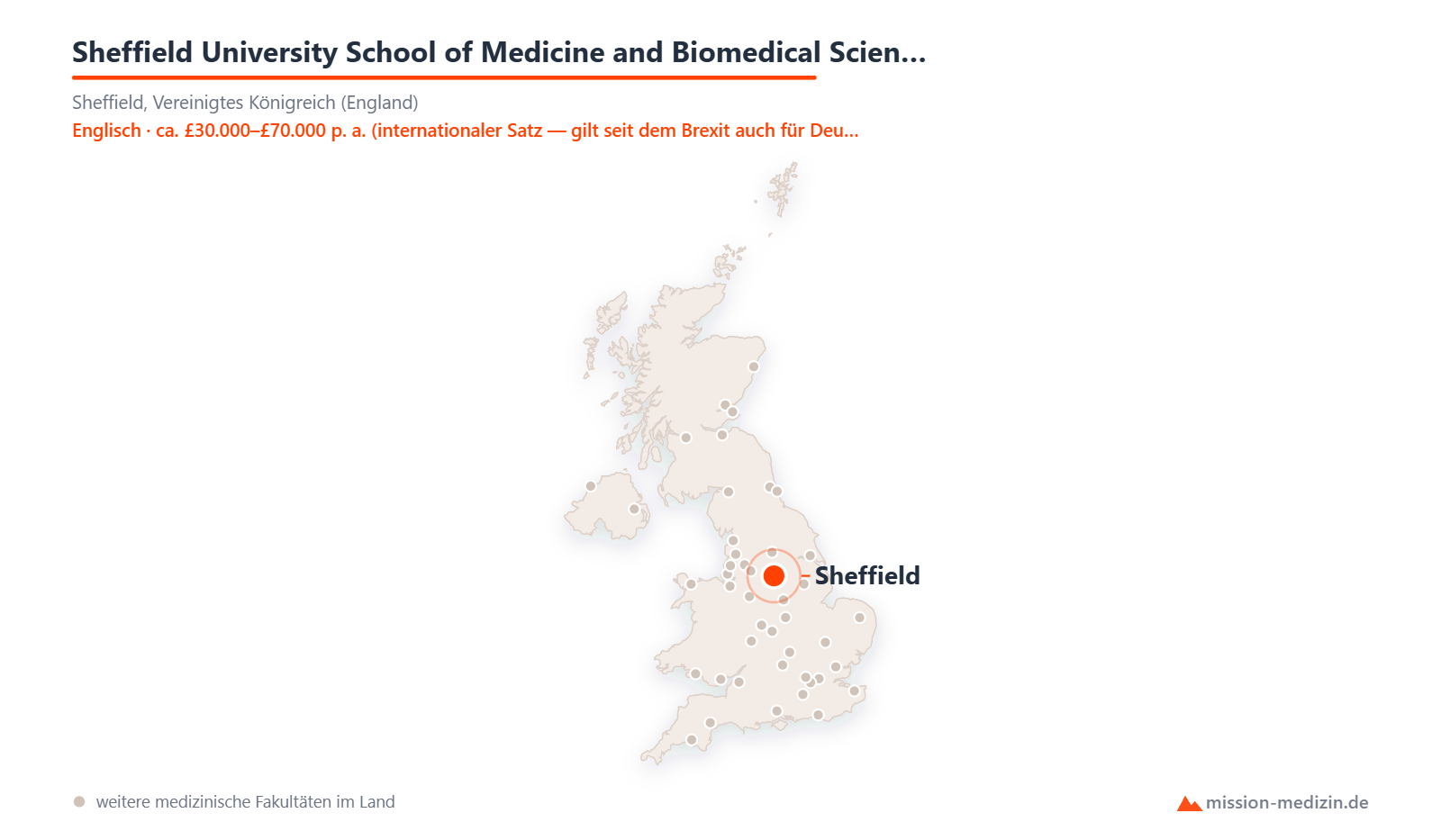 Karte: Lage von Sheffield University School of Medicine and Biomedical Sciences in Vereinigtes Königreich (England)
