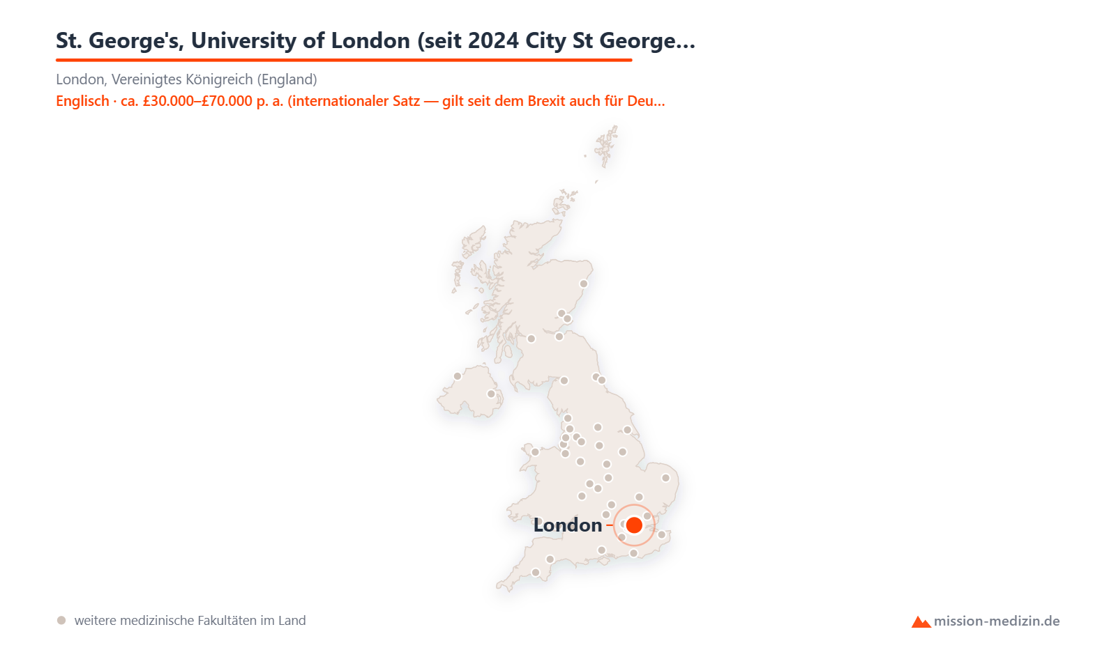 Karte: Lage von St. George's, University of London (seit 2024 City St George's) in Vereinigtes Königreich (England)