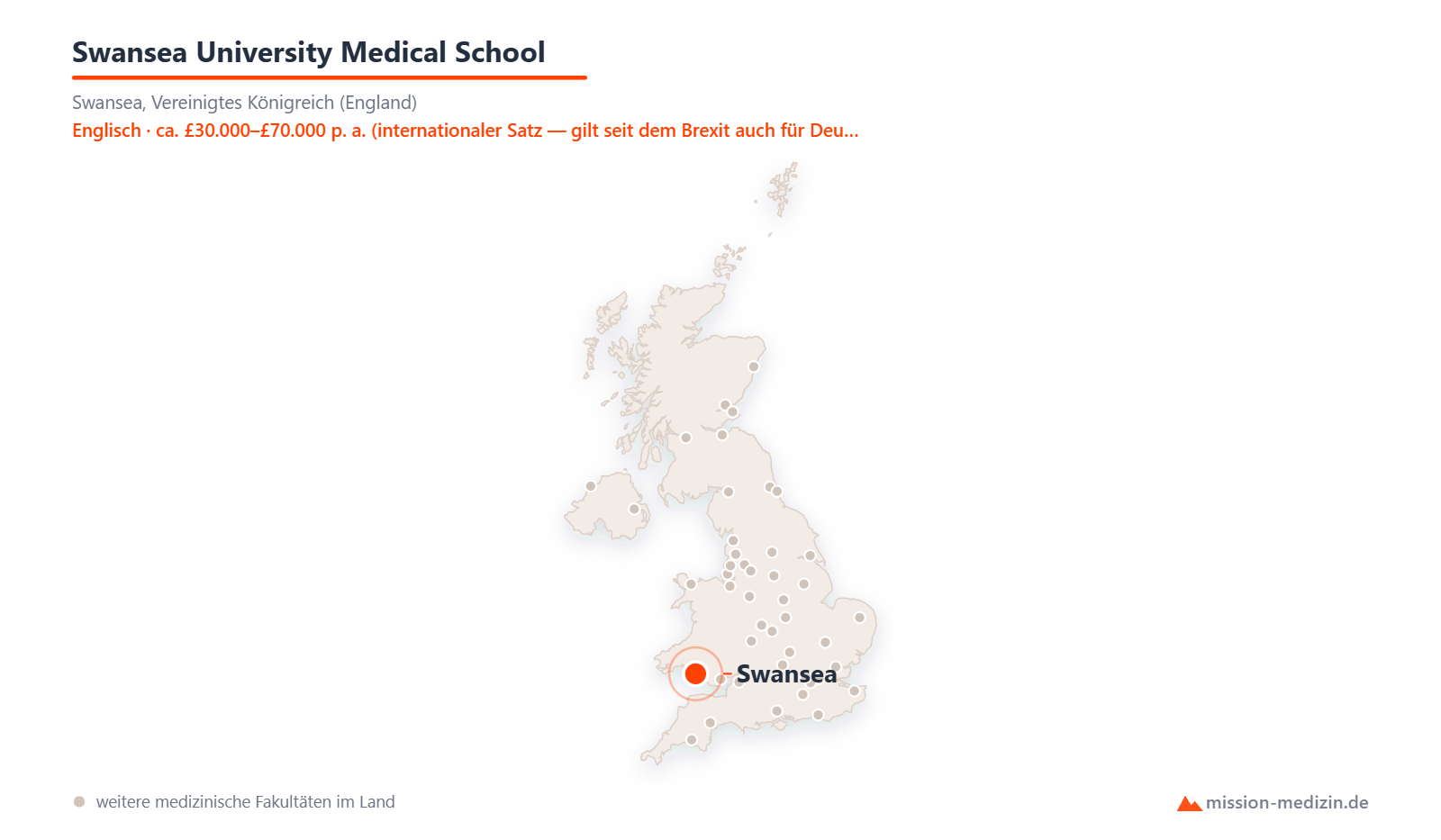 Karte: Lage von Swansea University Medical School in Vereinigtes Königreich (England)