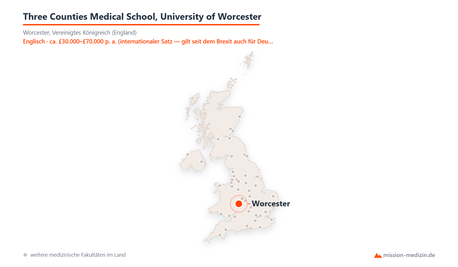 Karte: Lage von Three Counties Medical School, University of Worcester in Vereinigtes Königreich (England)