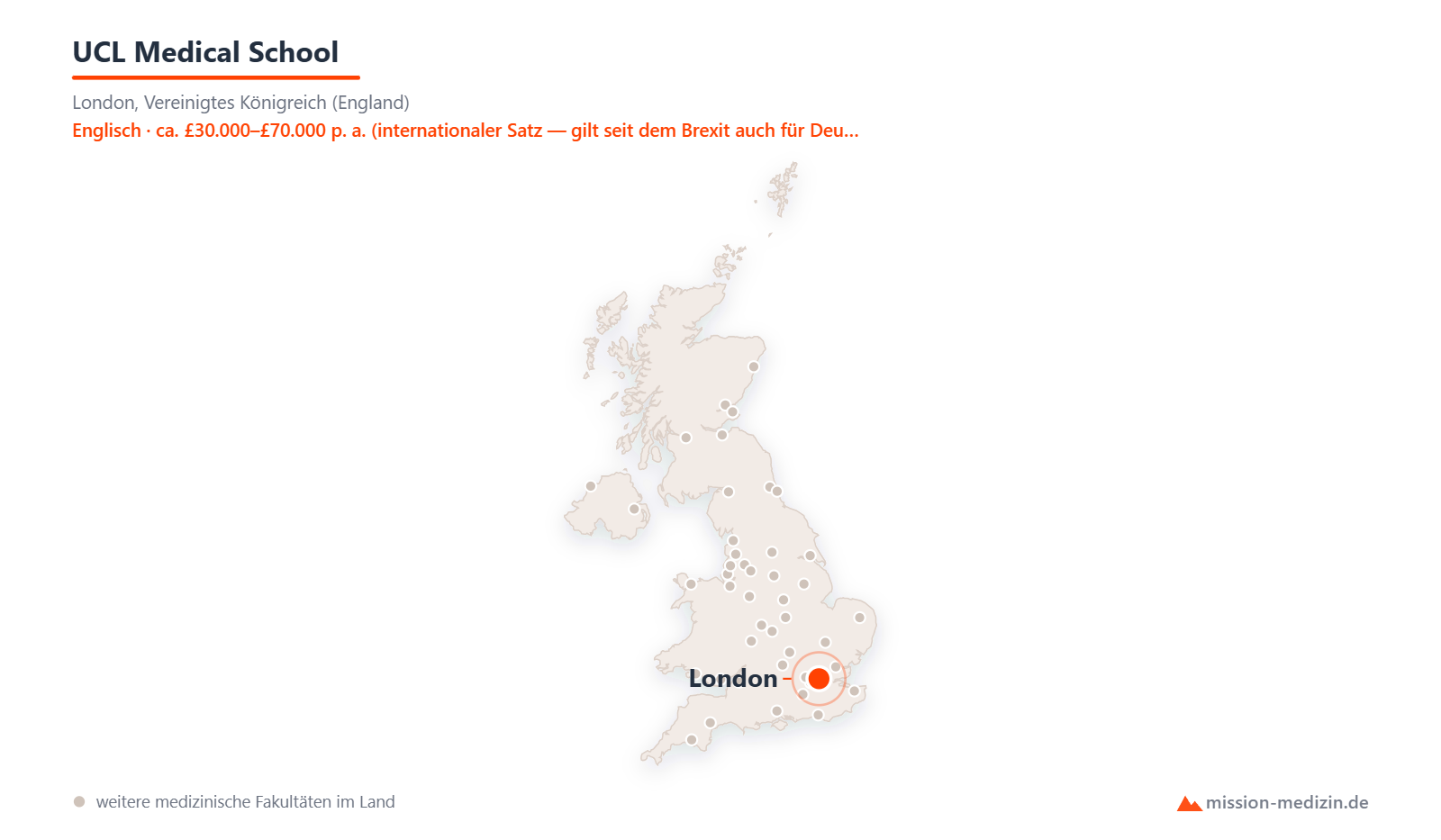 Karte: Lage von UCL Medical School in Vereinigtes Königreich (England)