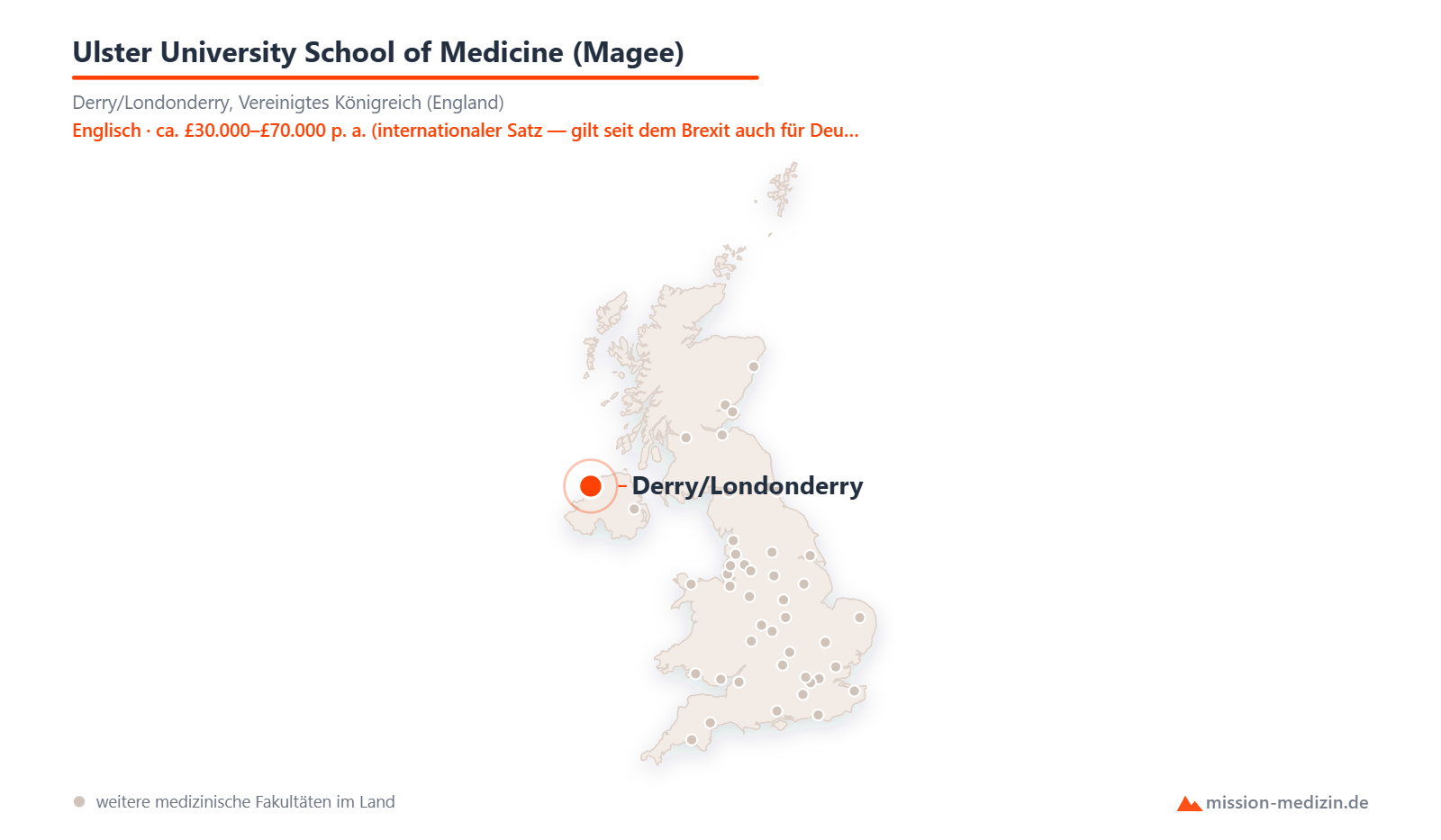 Karte: Lage von Ulster University School of Medicine (Magee) in Vereinigtes Königreich (England)