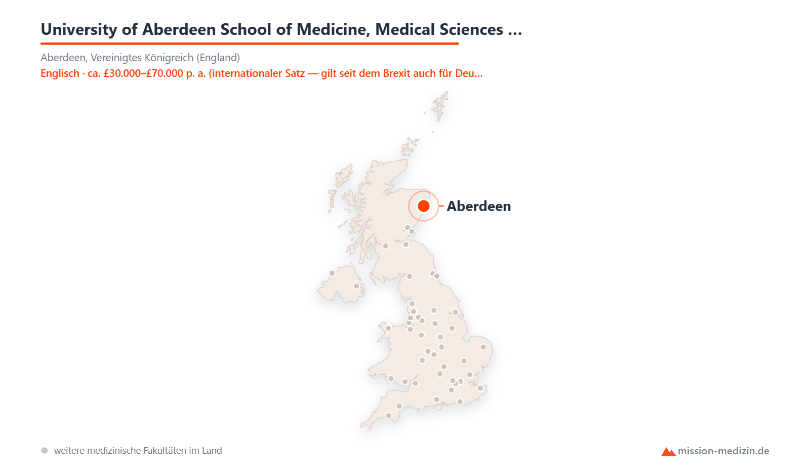 Karte: Lage von University of Aberdeen School of Medicine, Medical Sciences and Nutrition in Vereinigtes Königreich (England)