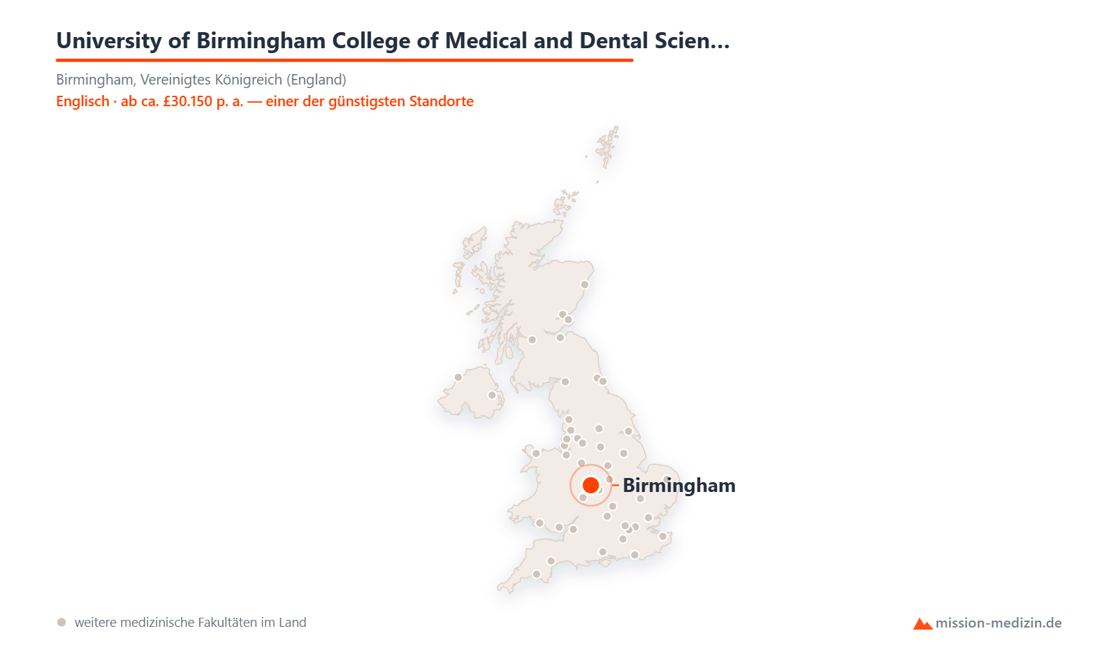 Karte: Lage von University of Birmingham College of Medical and Dental Sciences in Vereinigtes Königreich (England)