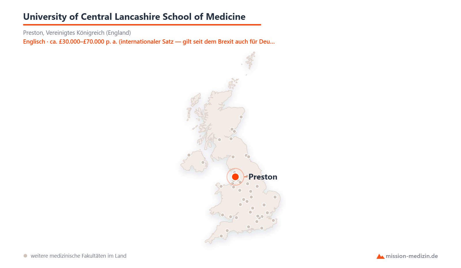 Karte: Lage von University of Central Lancashire School of Medicine in Vereinigtes Königreich (England)