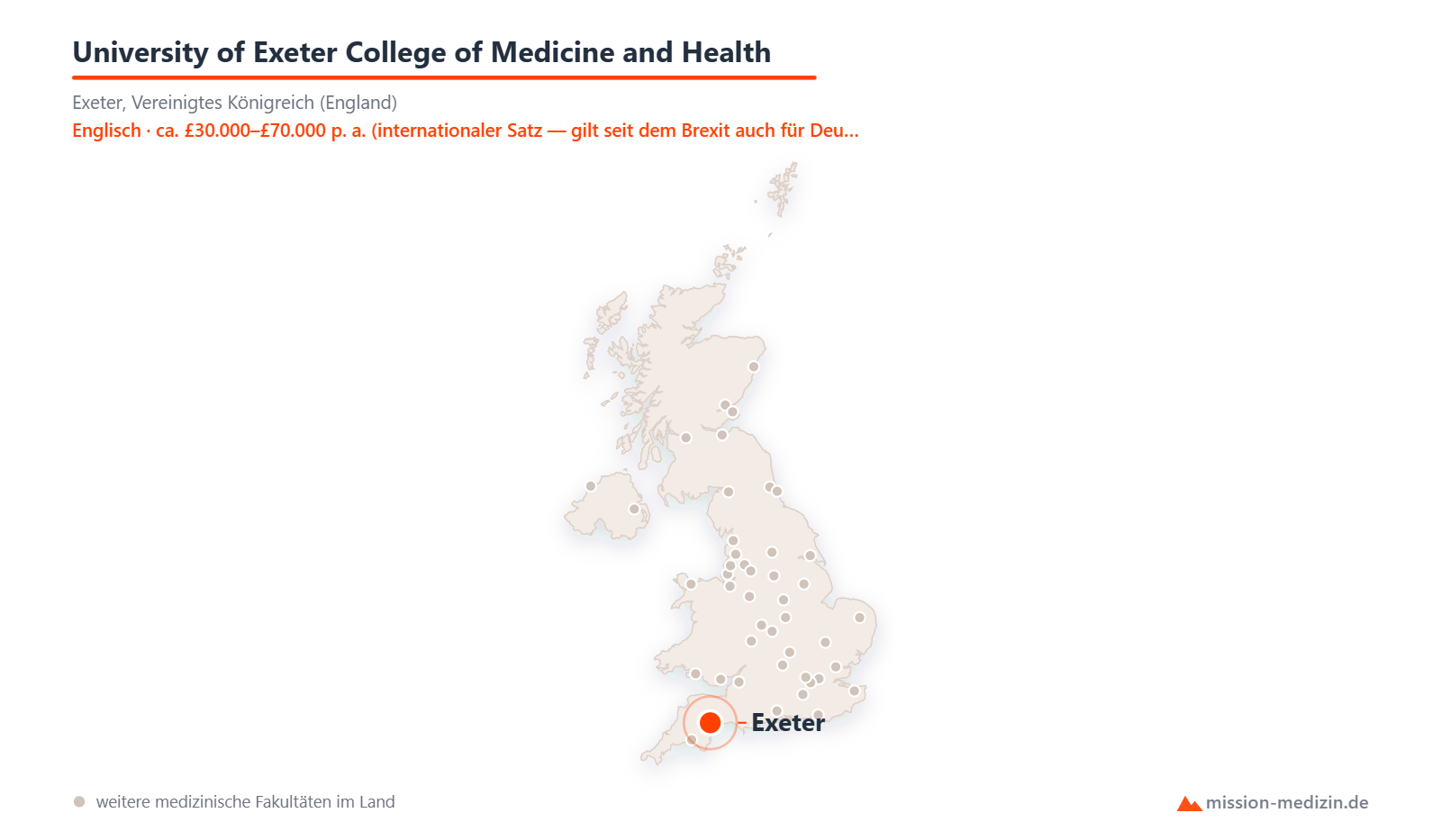 Karte: Lage von University of Exeter College of Medicine and Health in Vereinigtes Königreich (England)