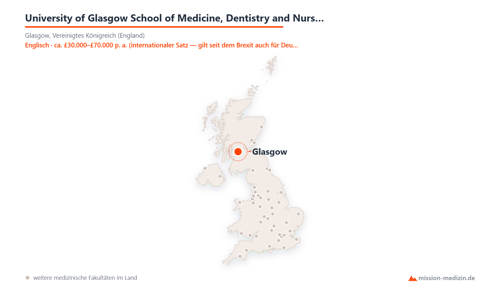 Karte: Lage von University of Glasgow School of Medicine, Dentistry and Nursing in Vereinigtes Königreich (England)