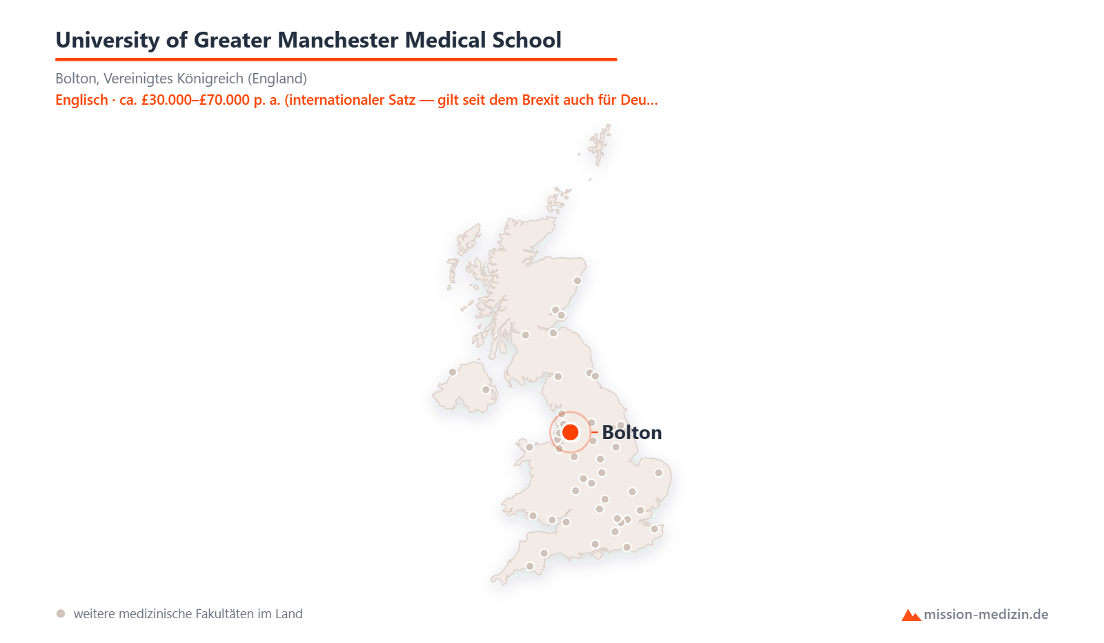 Karte: Lage von University of Greater Manchester Medical School in Vereinigtes Königreich (England)