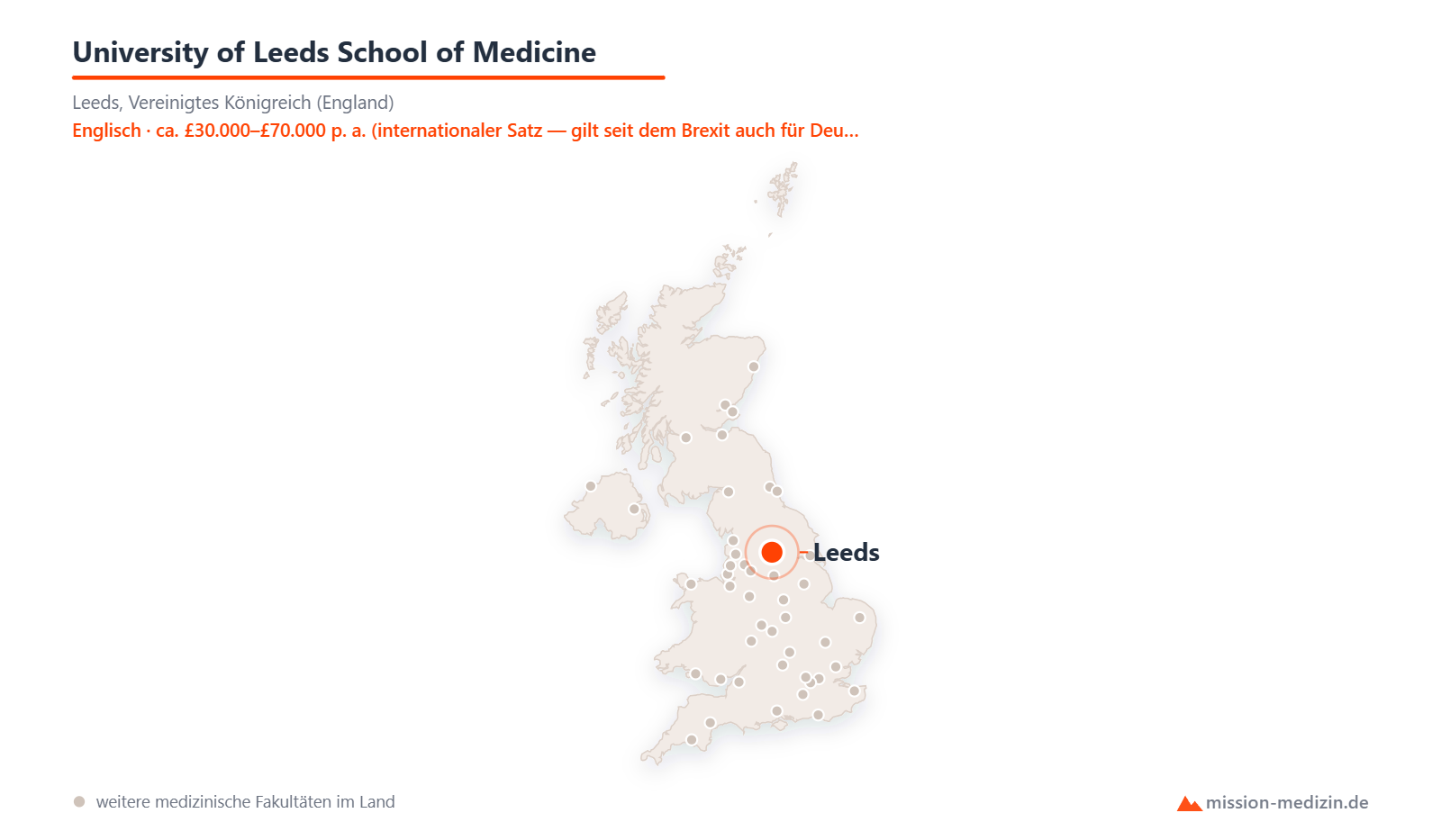 Karte: Lage von University of Leeds School of Medicine in Vereinigtes Königreich (England)