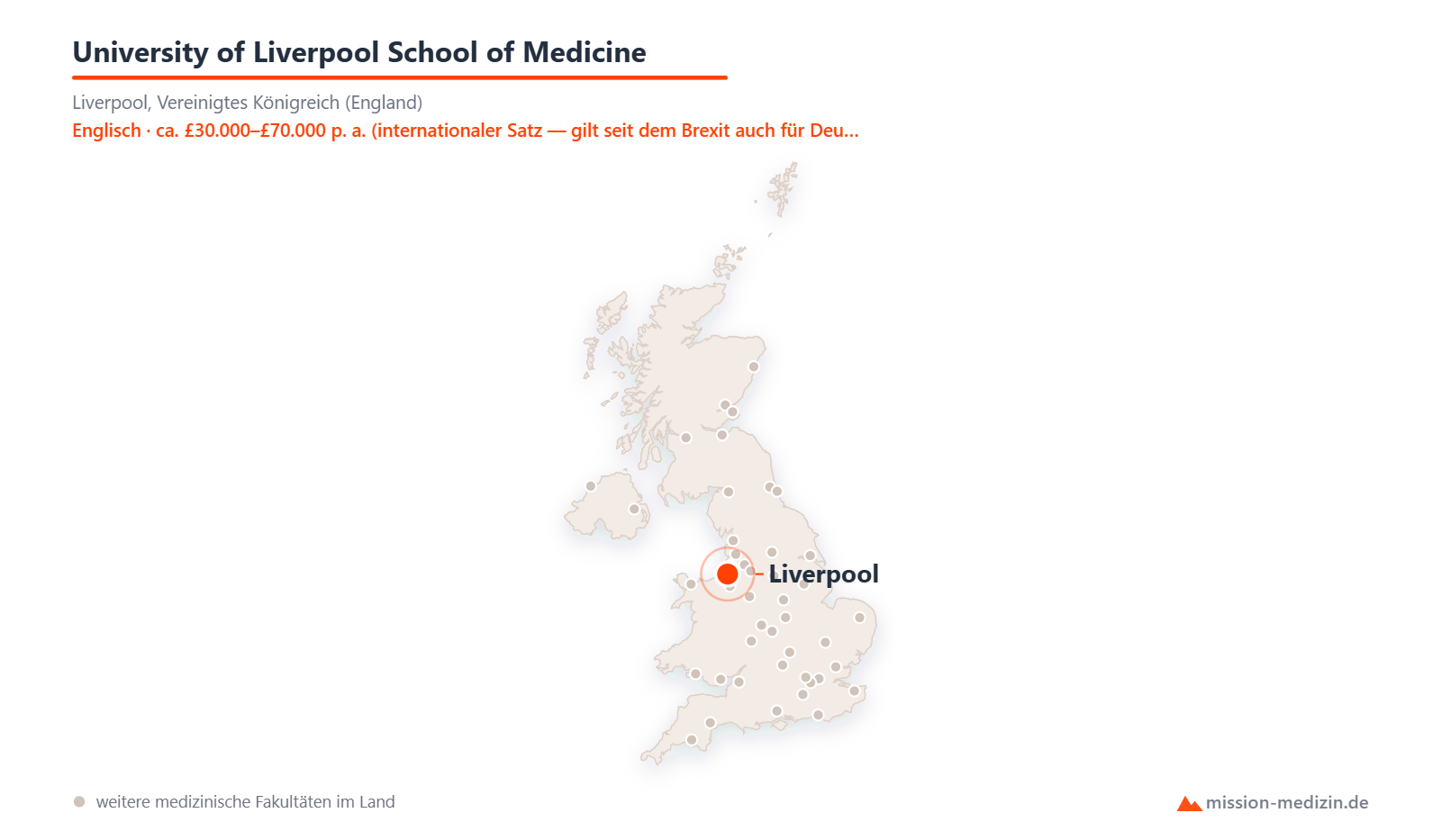 Karte: Lage von University of Liverpool School of Medicine in Vereinigtes Königreich (England)