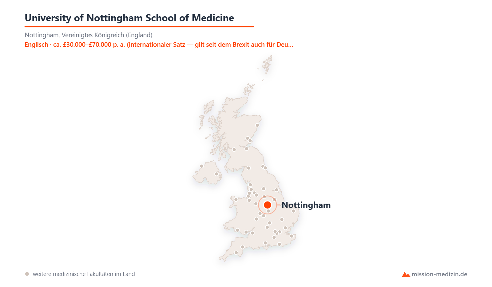 Karte: Lage von University of Nottingham School of Medicine in Vereinigtes Königreich (England)