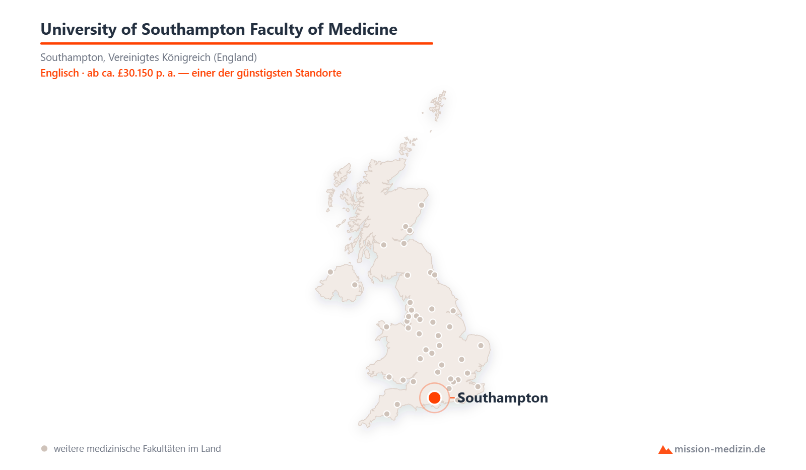 Karte: Lage von University of Southampton Faculty of Medicine in Vereinigtes Königreich (England)