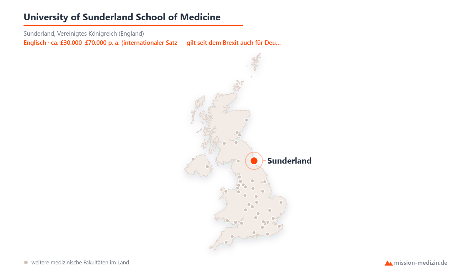 Karte: Lage von University of Sunderland School of Medicine in Vereinigtes Königreich (England)