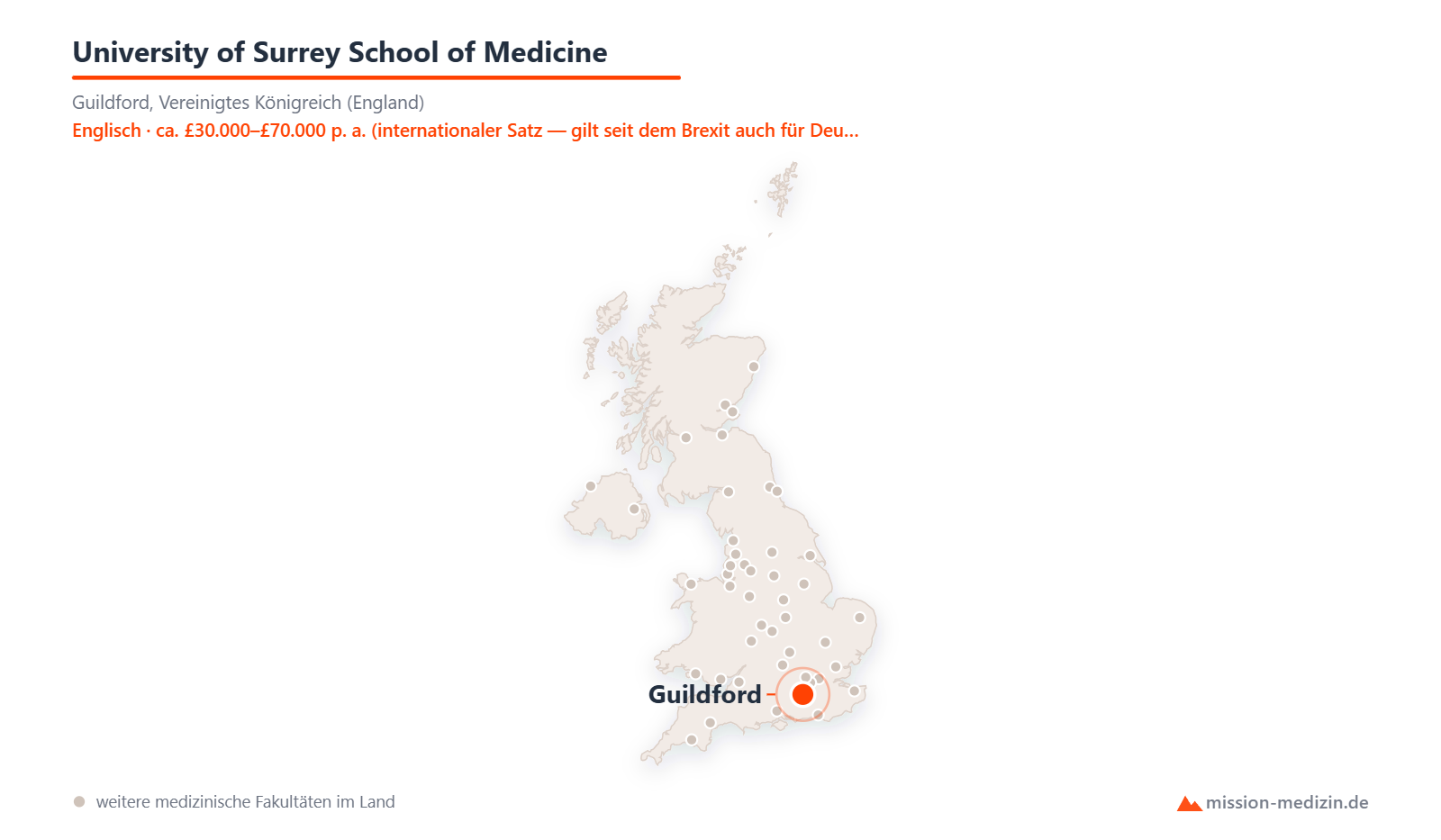 Karte: Lage von University of Surrey School of Medicine in Vereinigtes Königreich (England)