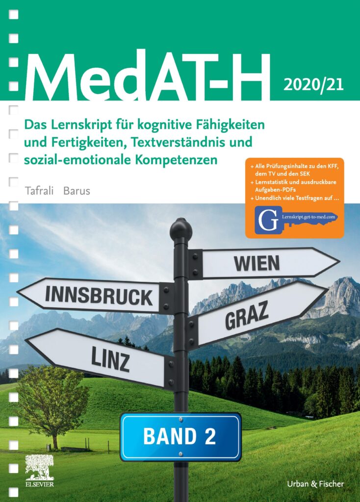 Cover von Band 2, erste Auflage: MedAT-H 2020/21, Das Lernskript für kognitive Fähigkeiten und Fertigkeiten, Textverständnis und sozial-emotionale Kompetenzen