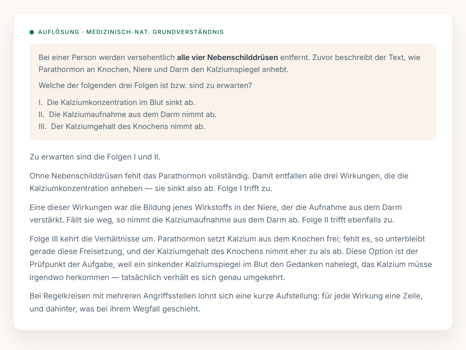 Aufl&ouml;sung zum medizinisch-naturwissenschaftlichen Grundverst&auml;ndnis: die drei Folgen einzeln gepr&uuml;ft
